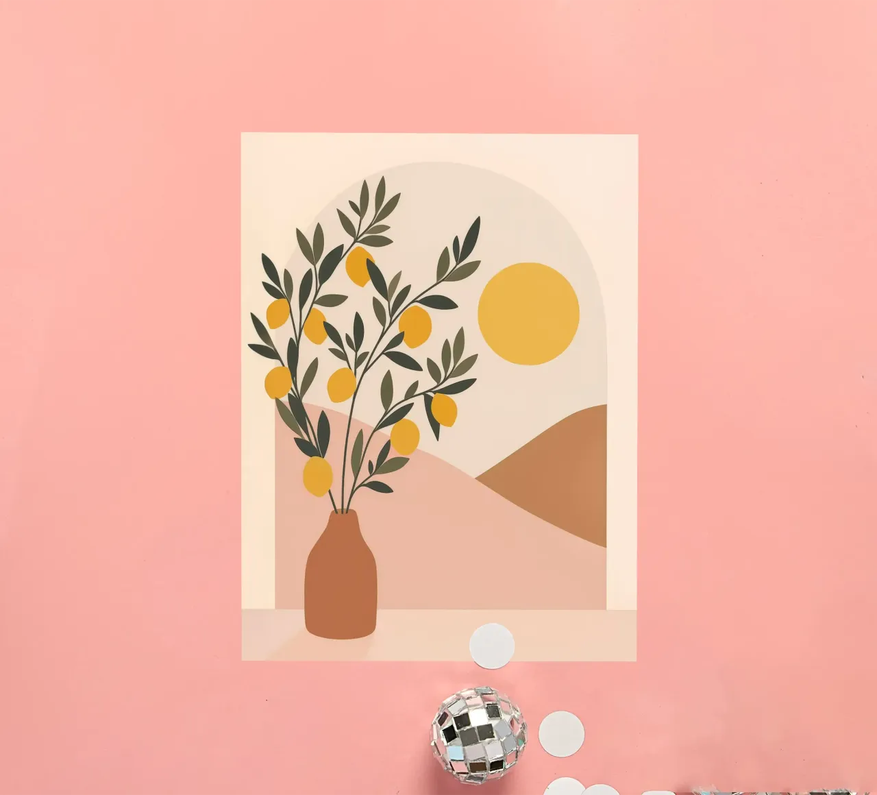 Boho Zitronenbaum in griechischer Vase Mediterrane Kunst mit Sonne Sticker von Gentle Echoes Art