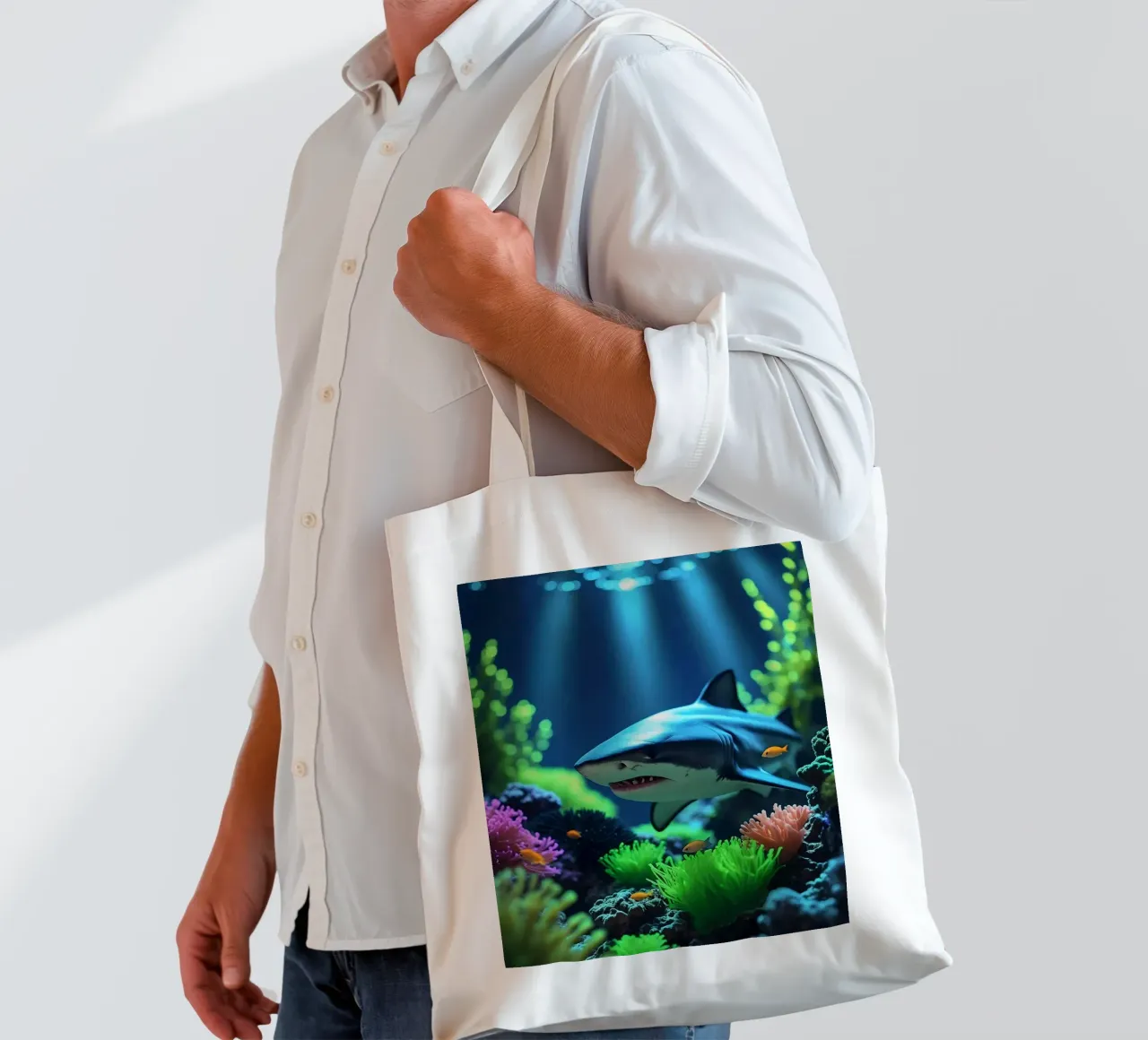 ✨🦈Shark ✦ Neon Apex 🌙 borsa in juta da LUMAQUA STUDIO