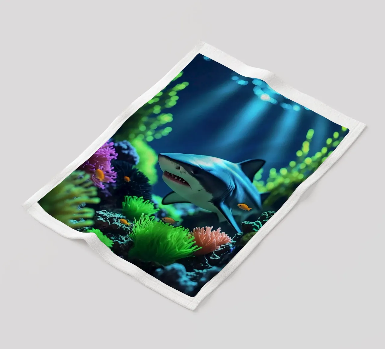 Haai ✦ Neon Apex 🌙 fleecedeken van LUMAQUA STUDIO