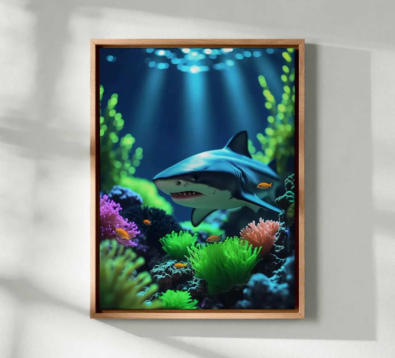 ✨🦈Shark ✦ Neon Apex 🌙 tela con Cornice a cassetta da LUMAQUA STUDIO