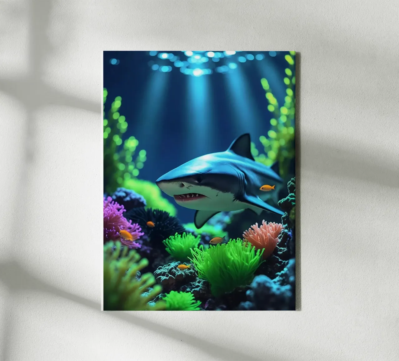 ✨🦈Shark ✦ Neon Apex 🌙 tela con Cornice a cassetta da LUMAQUA STUDIO