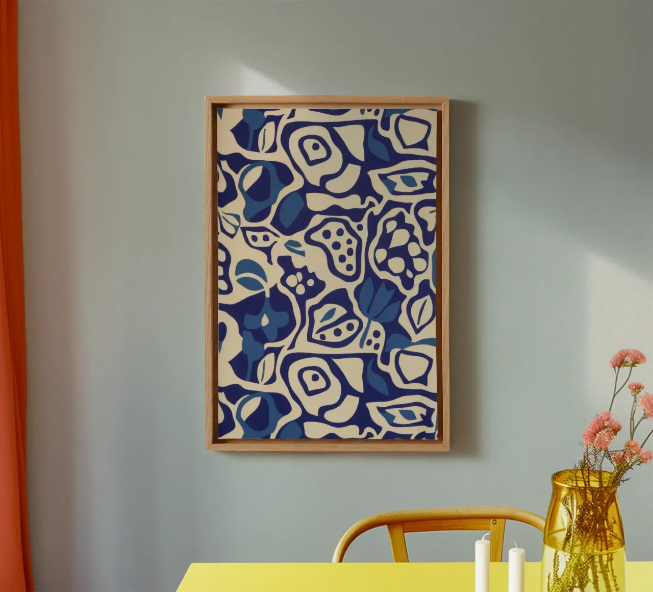 Sueños de azulejos índigo lienzo con Marco flotante de Grande Serene