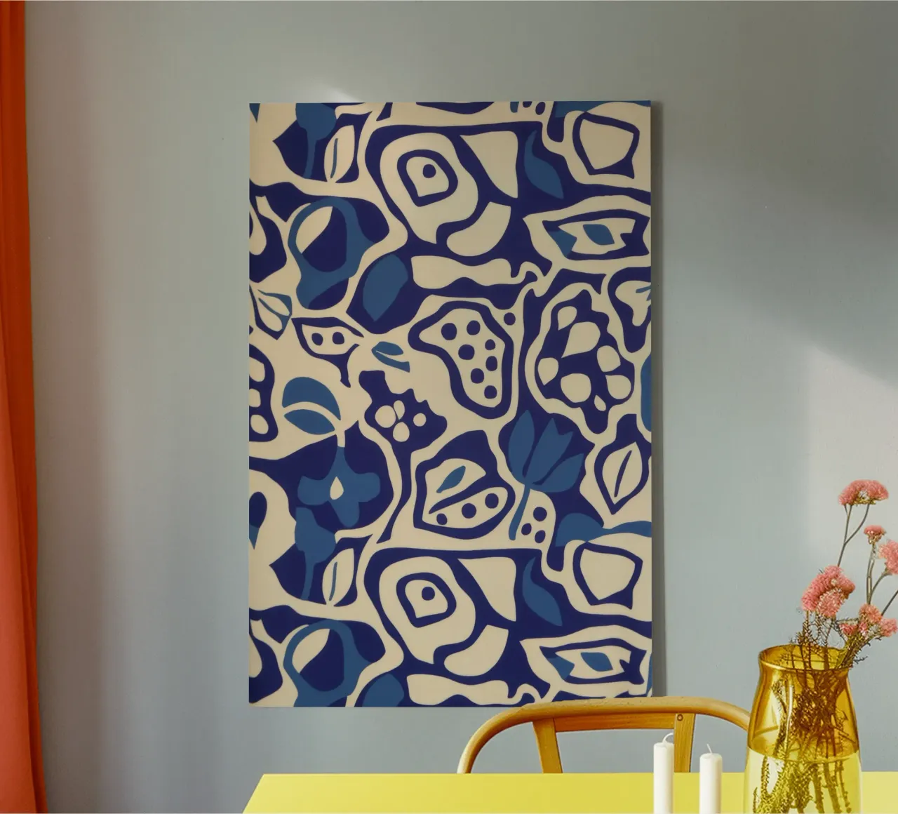 Sueños de azulejos índigo lienzo con Marco flotante de Grande Serene