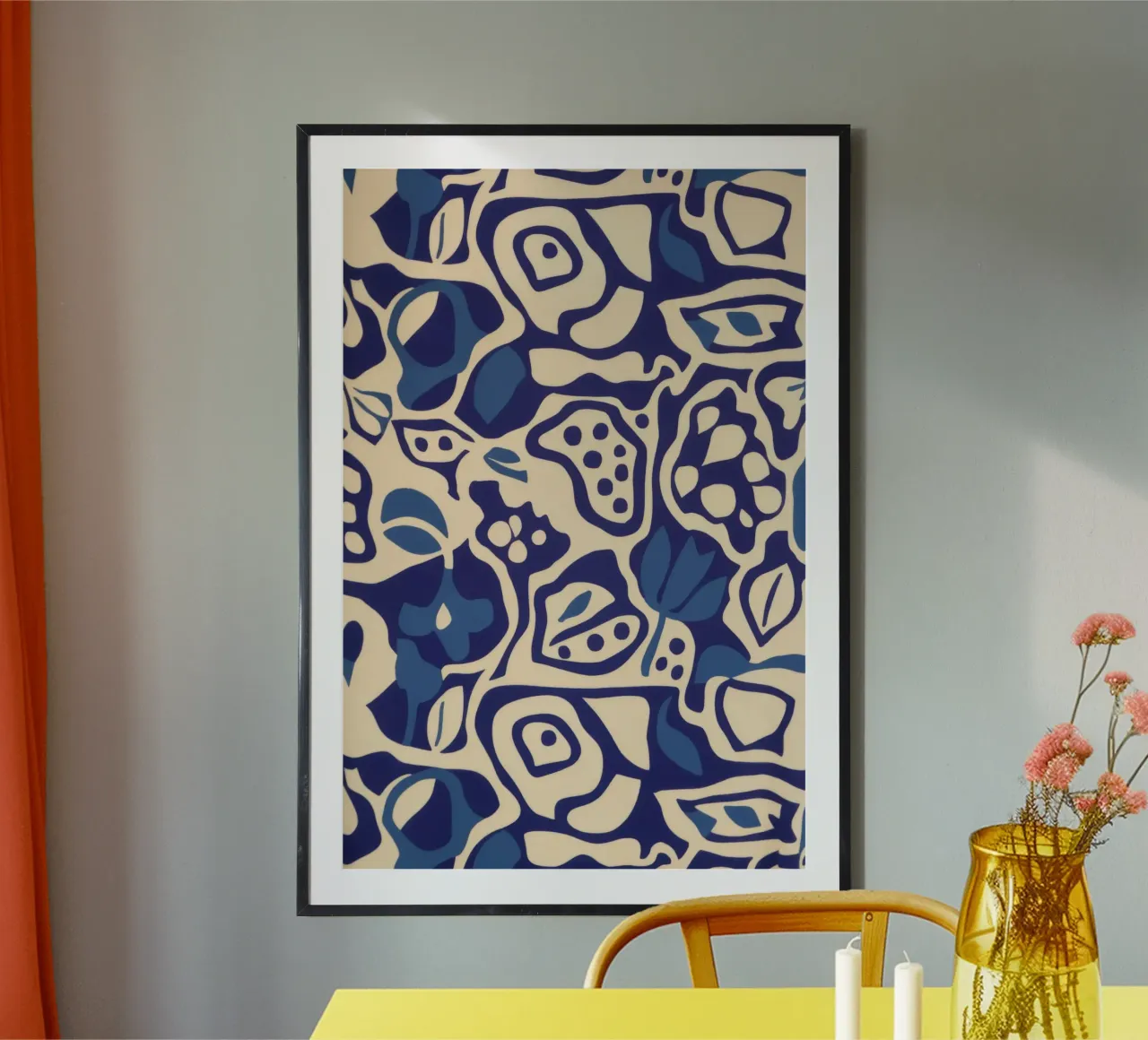 Indigo Tile Dreams poster con telaio in legno da Grande Serene