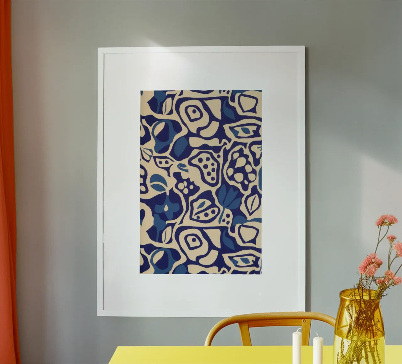 Indigo Tile Dreams poster con telaio in legno da Grande Serene