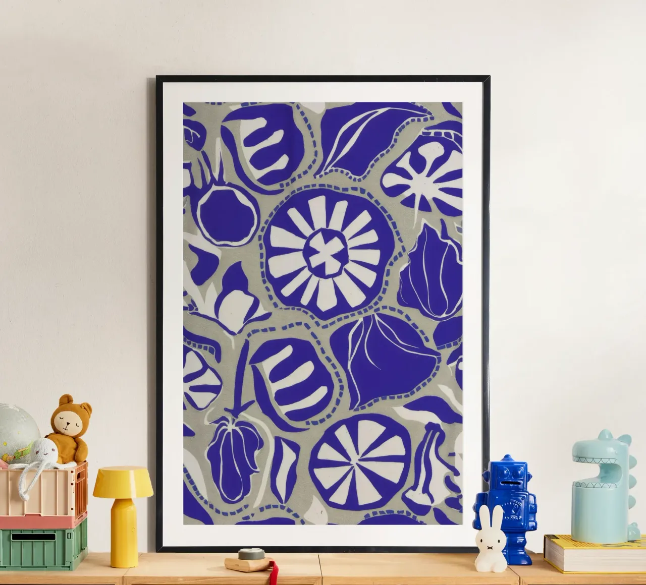 Medaglioni a fiore cobalto poster con telaio in alluminio da Grande Serene
