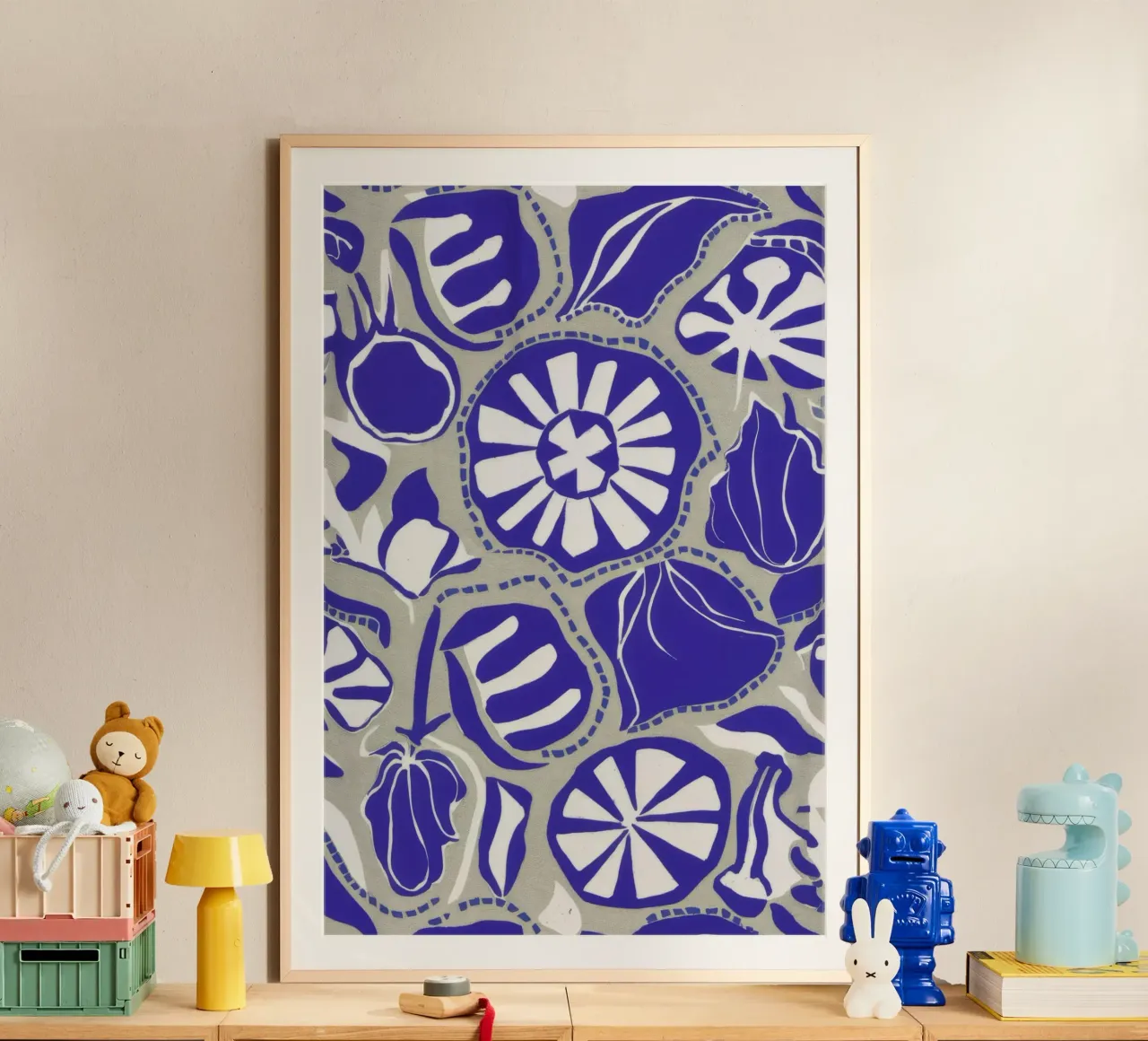Medaglioni a fiore cobalto poster con telaio in alluminio da Grande Serene