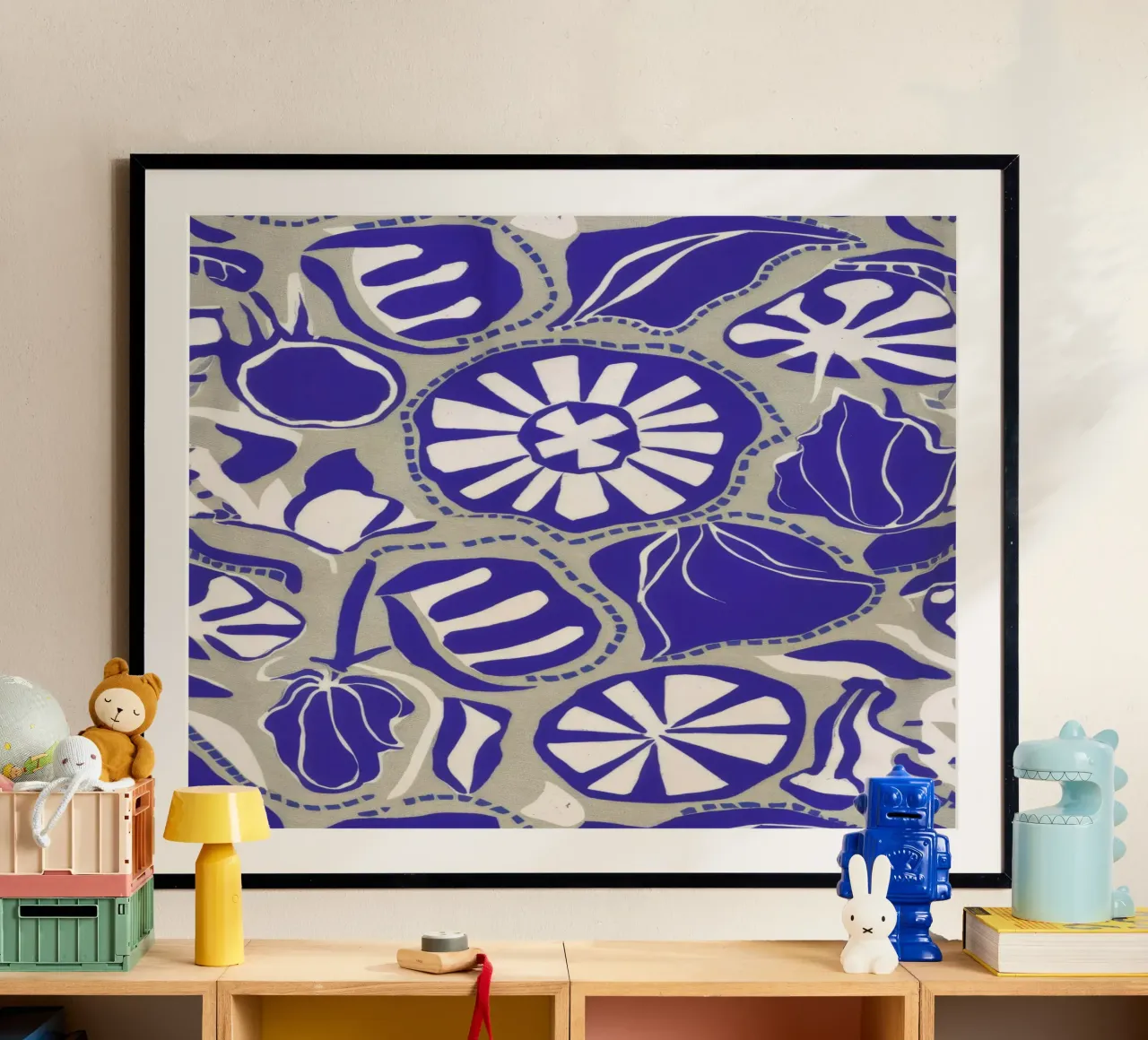 Medaglioni a fiore cobalto poster con telaio in alluminio da Grande Serene