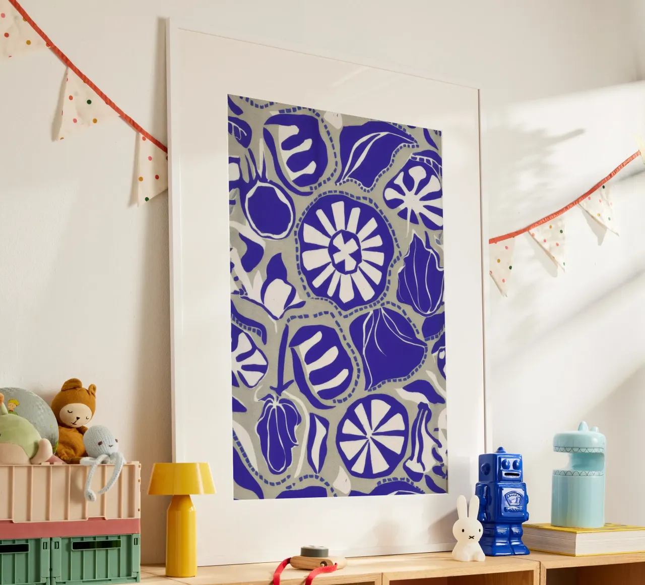 Medaglioni a fiore cobalto poster con telaio in alluminio da Grande Serene
