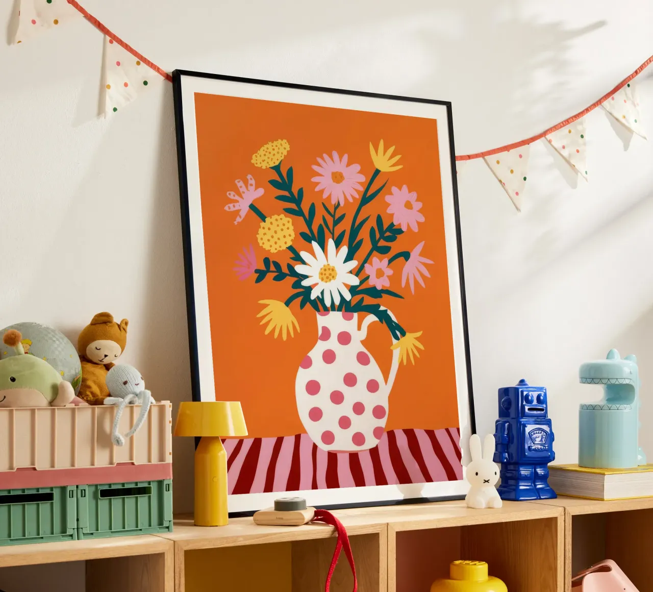 Fiori di gioia a pois poster con telaio in plastica da Grande Serene