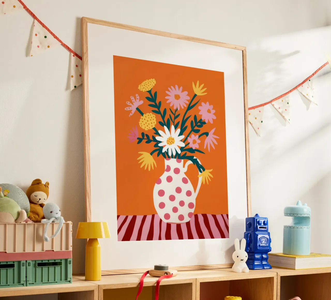 Fiori di gioia a pois poster con telaio in plastica da Grande Serene