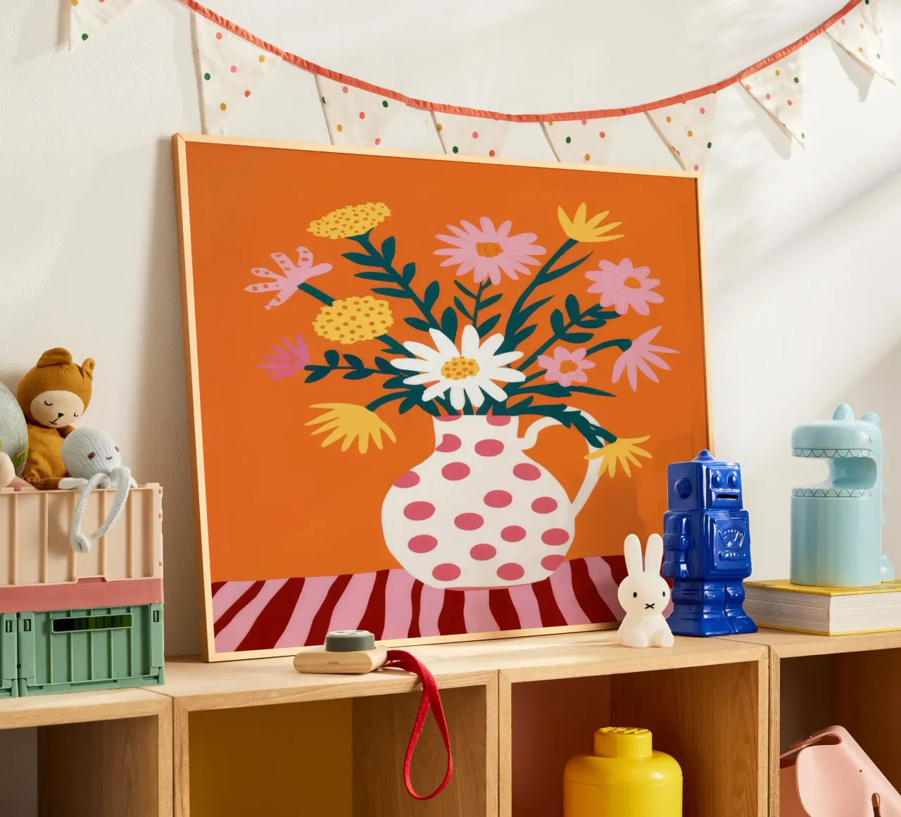Fiori di gioia a pois poster con telaio in plastica da Grande Serene