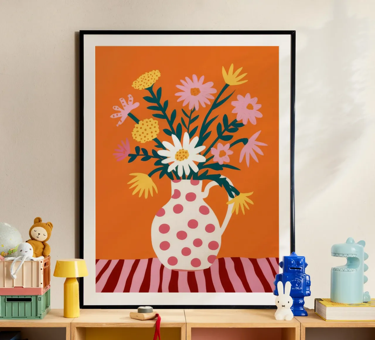 Fiori di gioia a pois poster con telaio in plastica da Grande Serene
