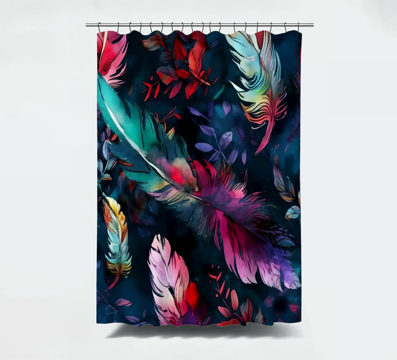 Vibrant feathers shower curtain by Lionmixart