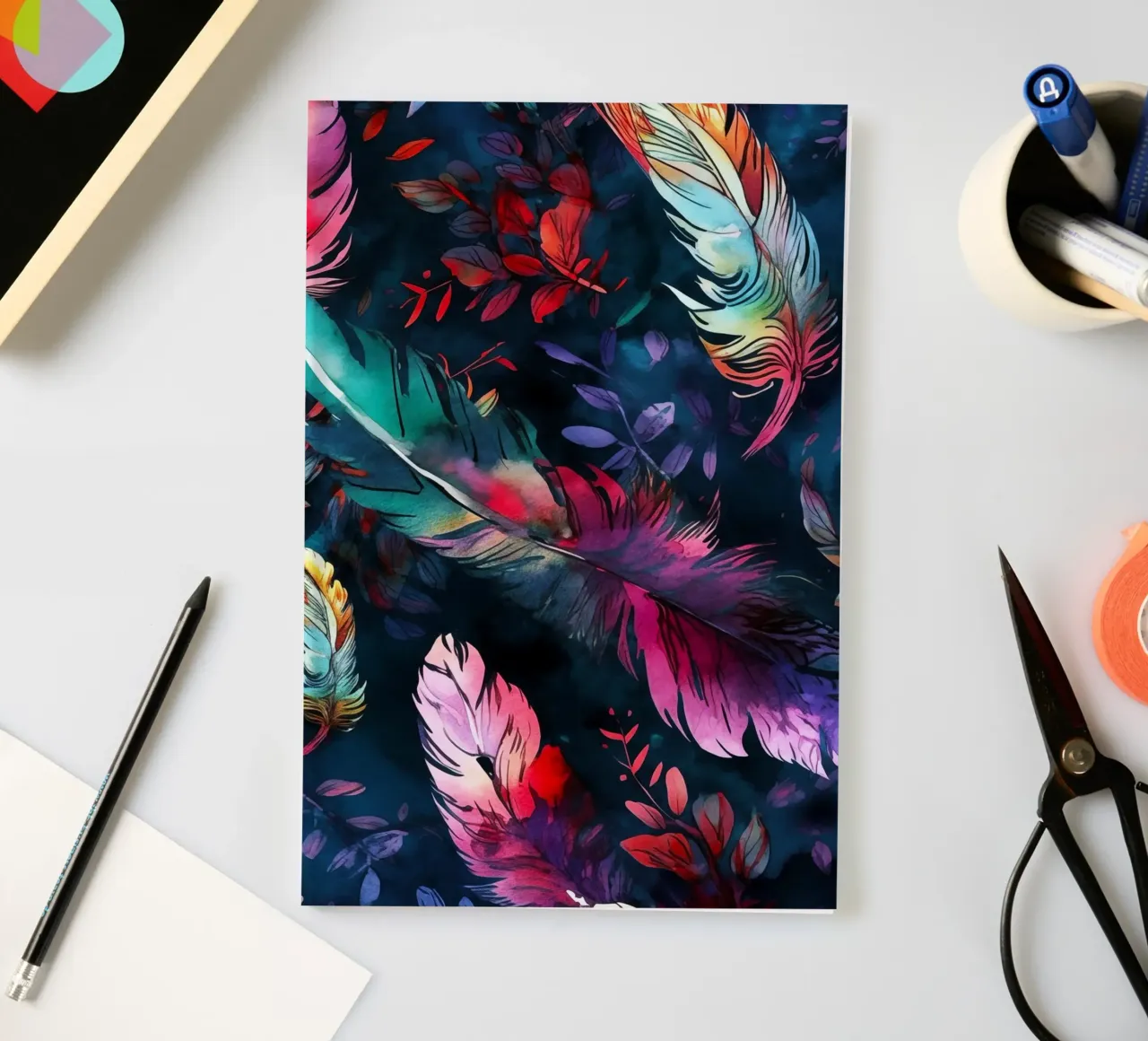 Vibrant feathers notebook by Lionmixart