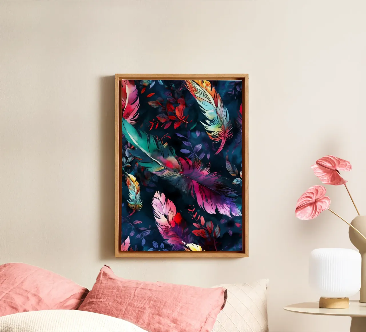 Vibrant feathers canvas by Lionmixart