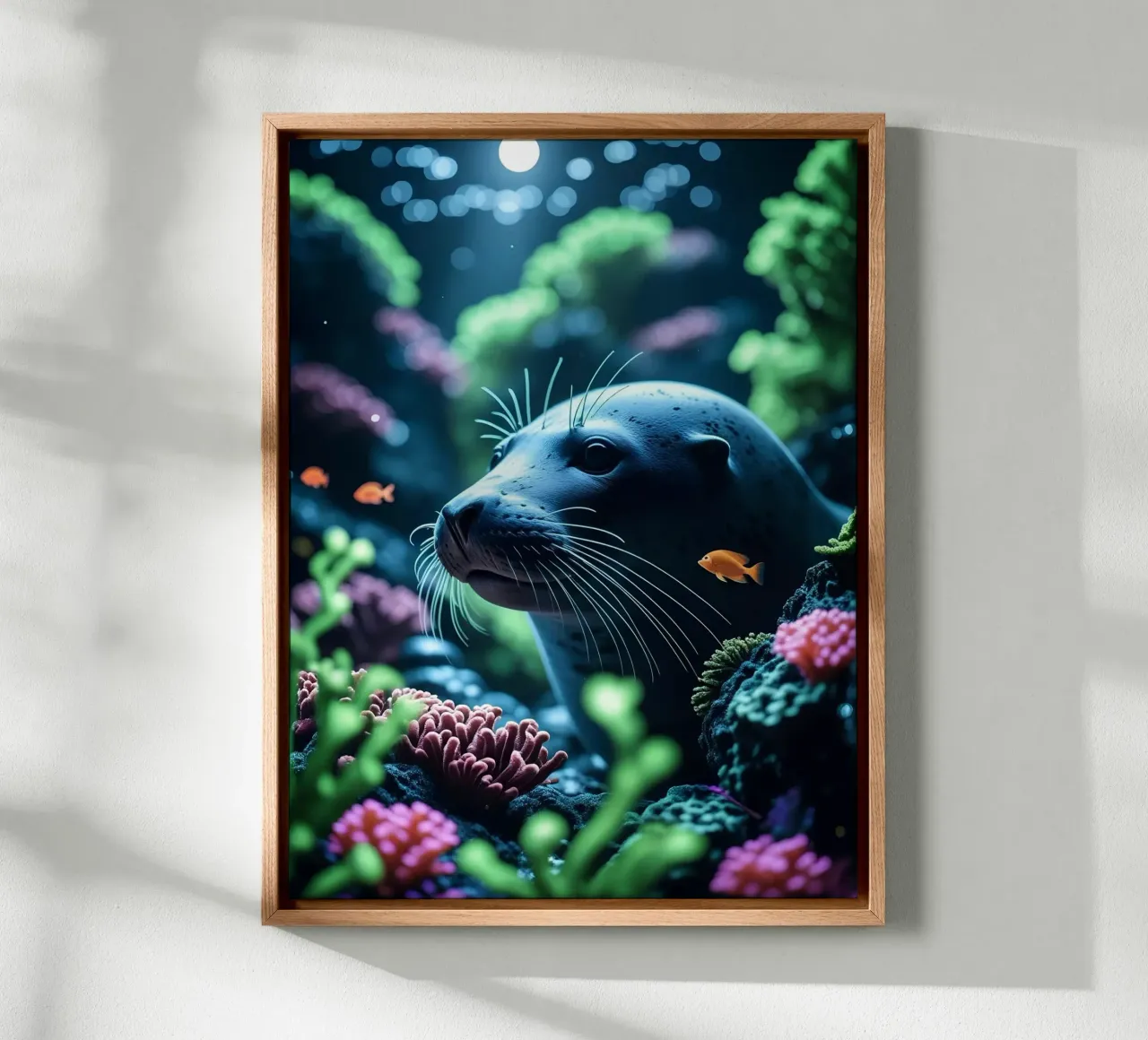 ✨🦭 Seal ✦ Whiskered Watcher 🌙 canvas with Floater frame by LUMAQUA STUDIO