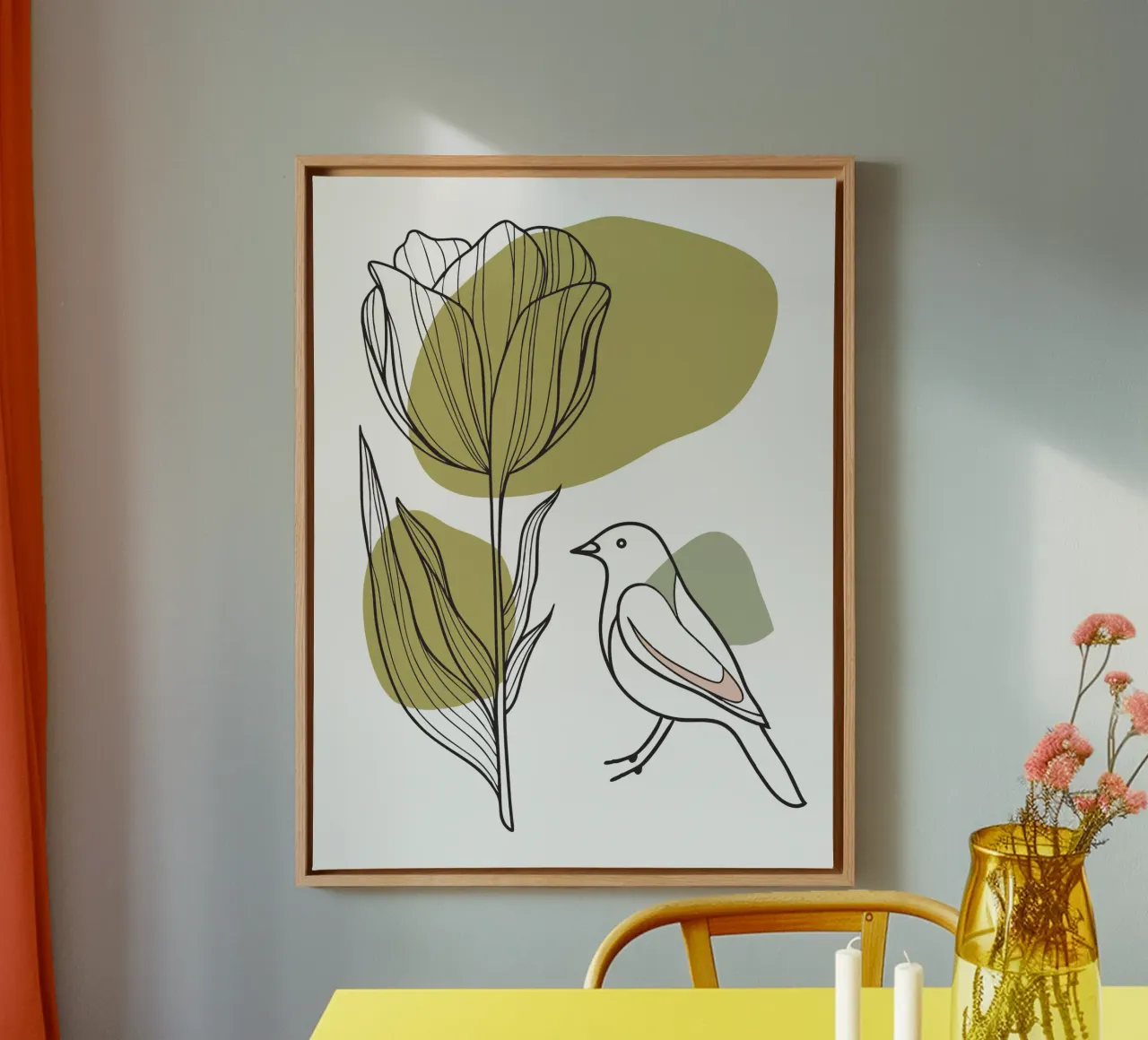 Tulpen en vogels canvas met Baklijst van RELAXING TOUCH