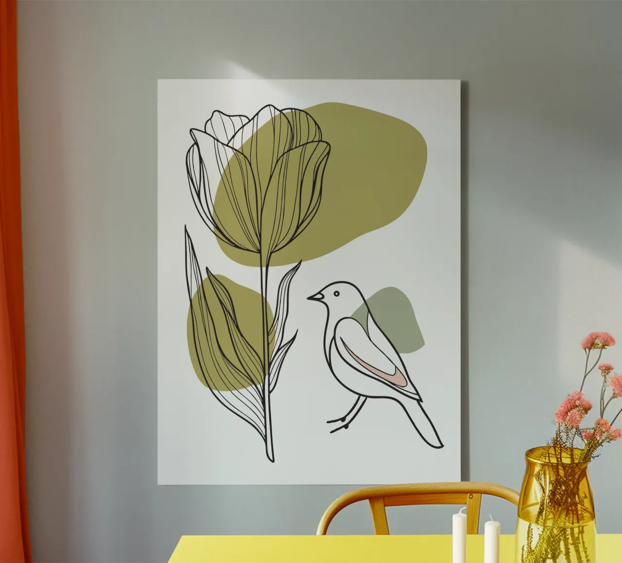 Tulpen en vogels canvas met Baklijst van RELAXING TOUCH