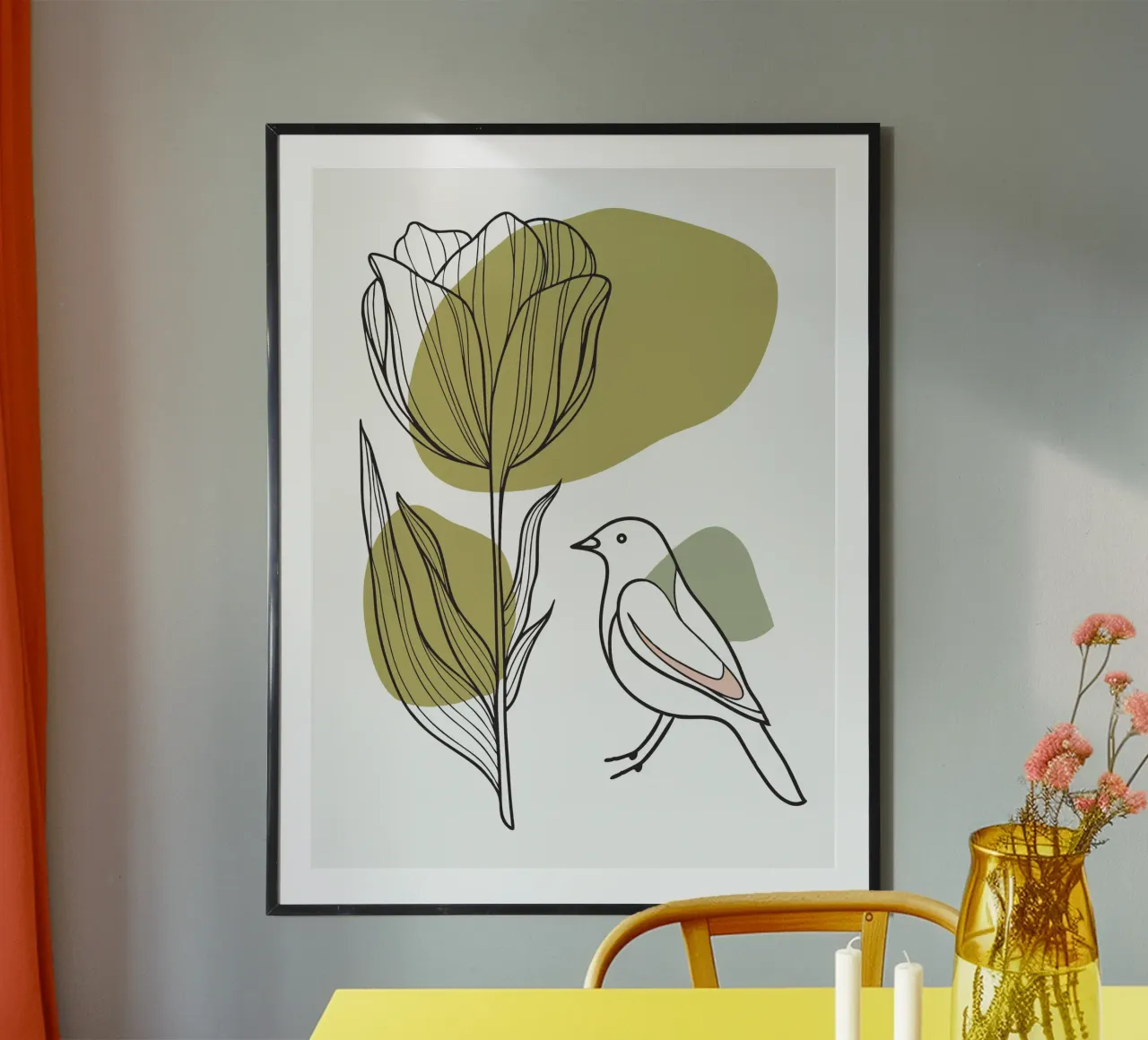 Tulipani e uccelli poster con telaio in plastica da RELAXING TOUCH