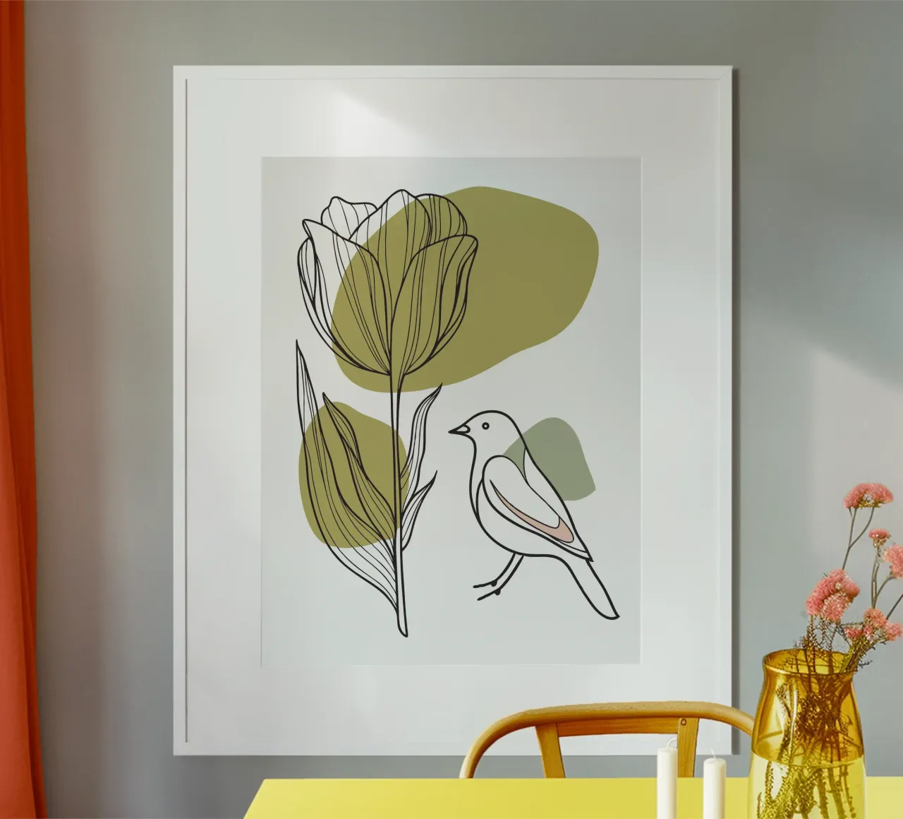 Tulipani e uccelli poster con telaio in plastica da RELAXING TOUCH