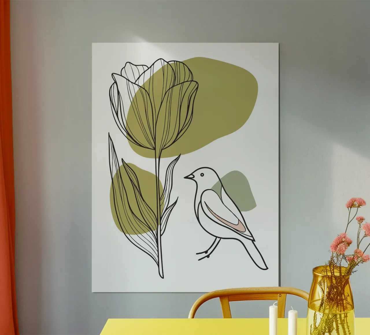 Tulipani e uccelli poster con telaio in plastica da RELAXING TOUCH
