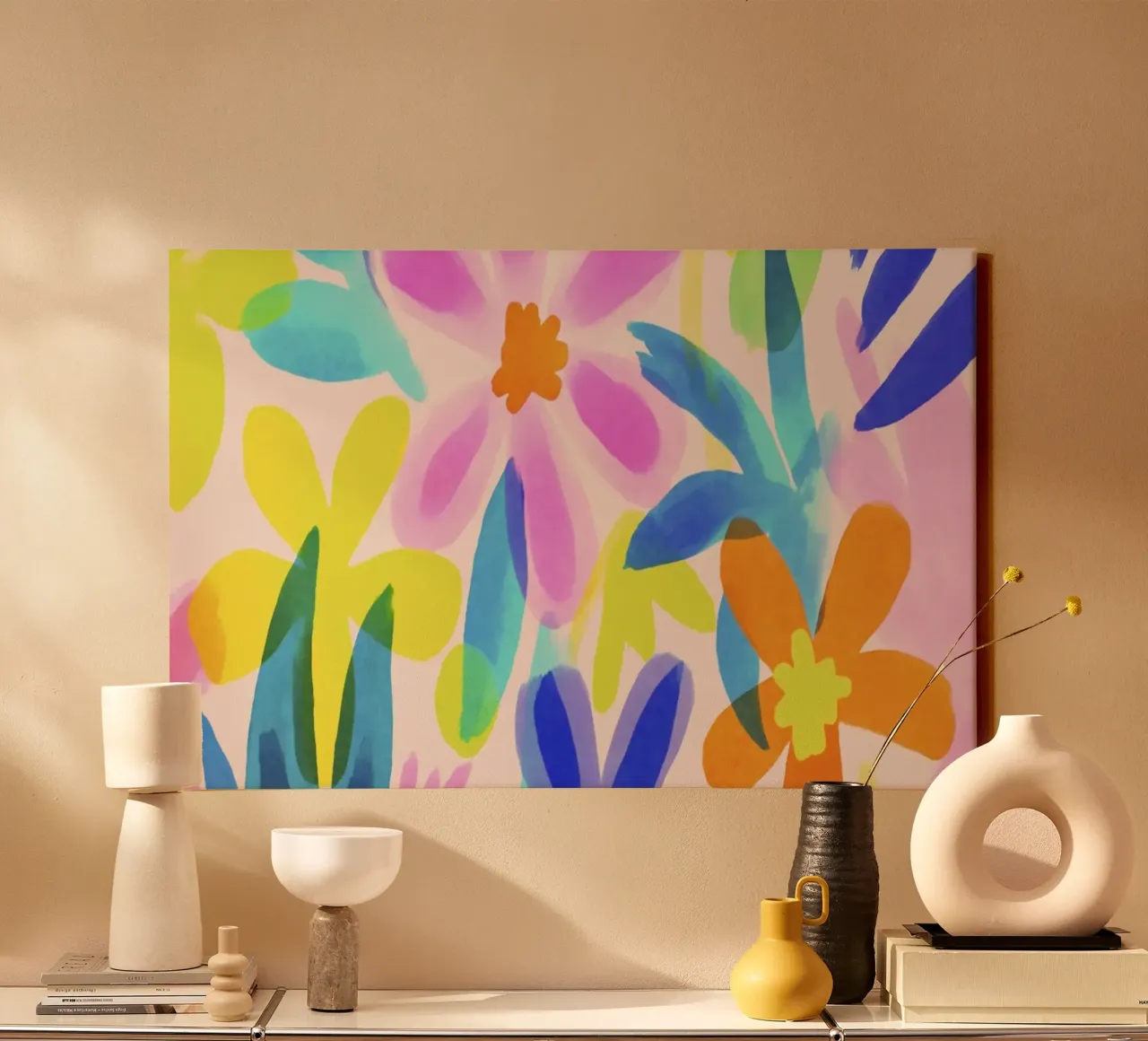 Expressieve bloemen zomergevoel canvas met Baklijst van Andrea Haase Modern Home