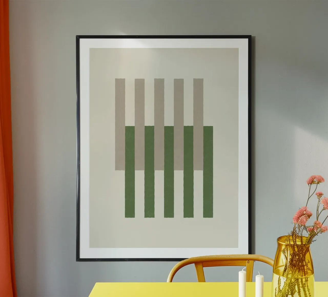 Linee allineate - Verde poster con telaio in legno da MoonlightPrint
