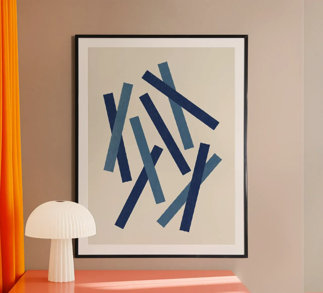 Linee allineate - Blu navy poster con telaio in legno da MoonlightPrint