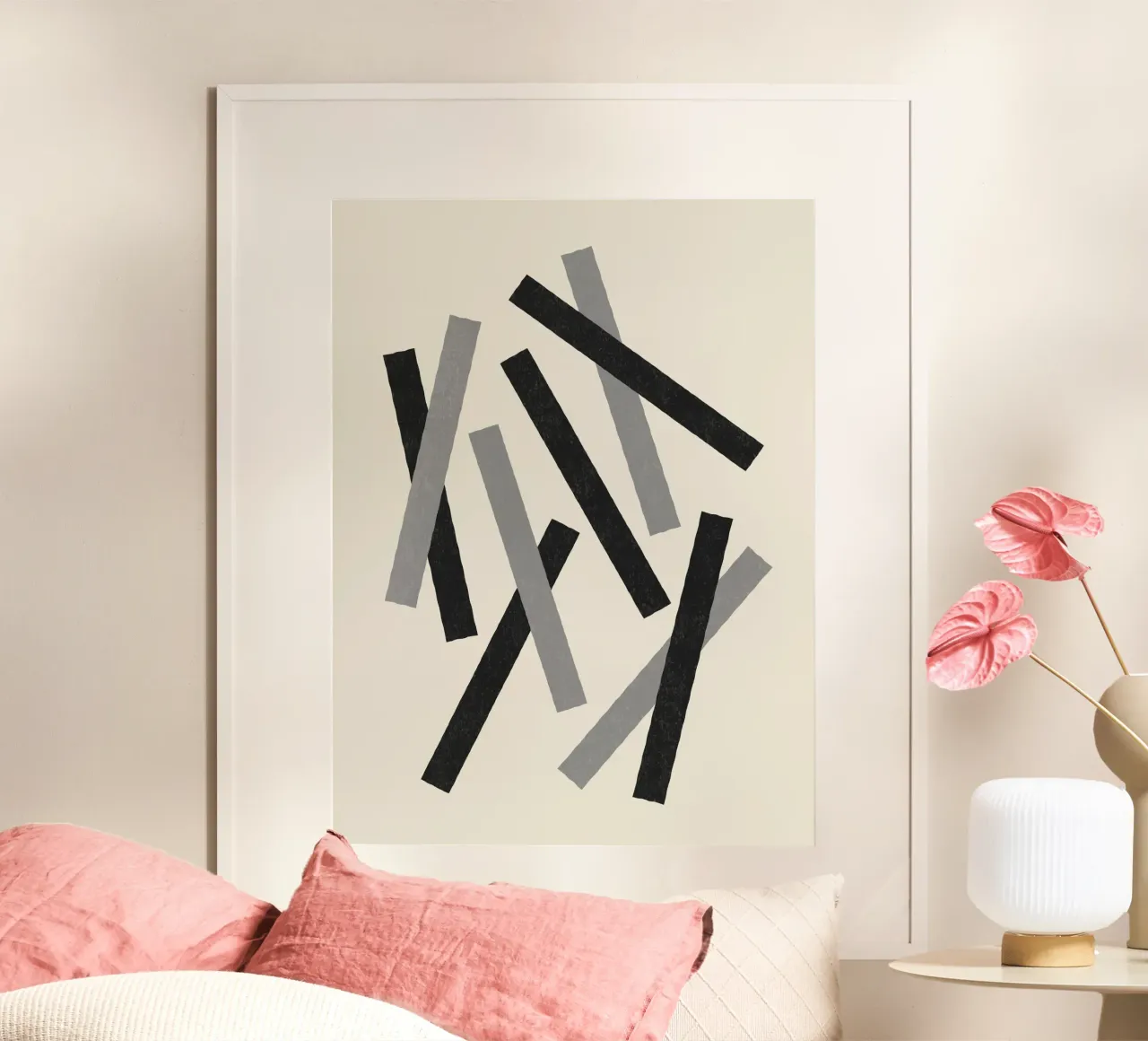 Linee disallineate - Bianco e nero poster con telaio in alluminio da MoonlightPrint