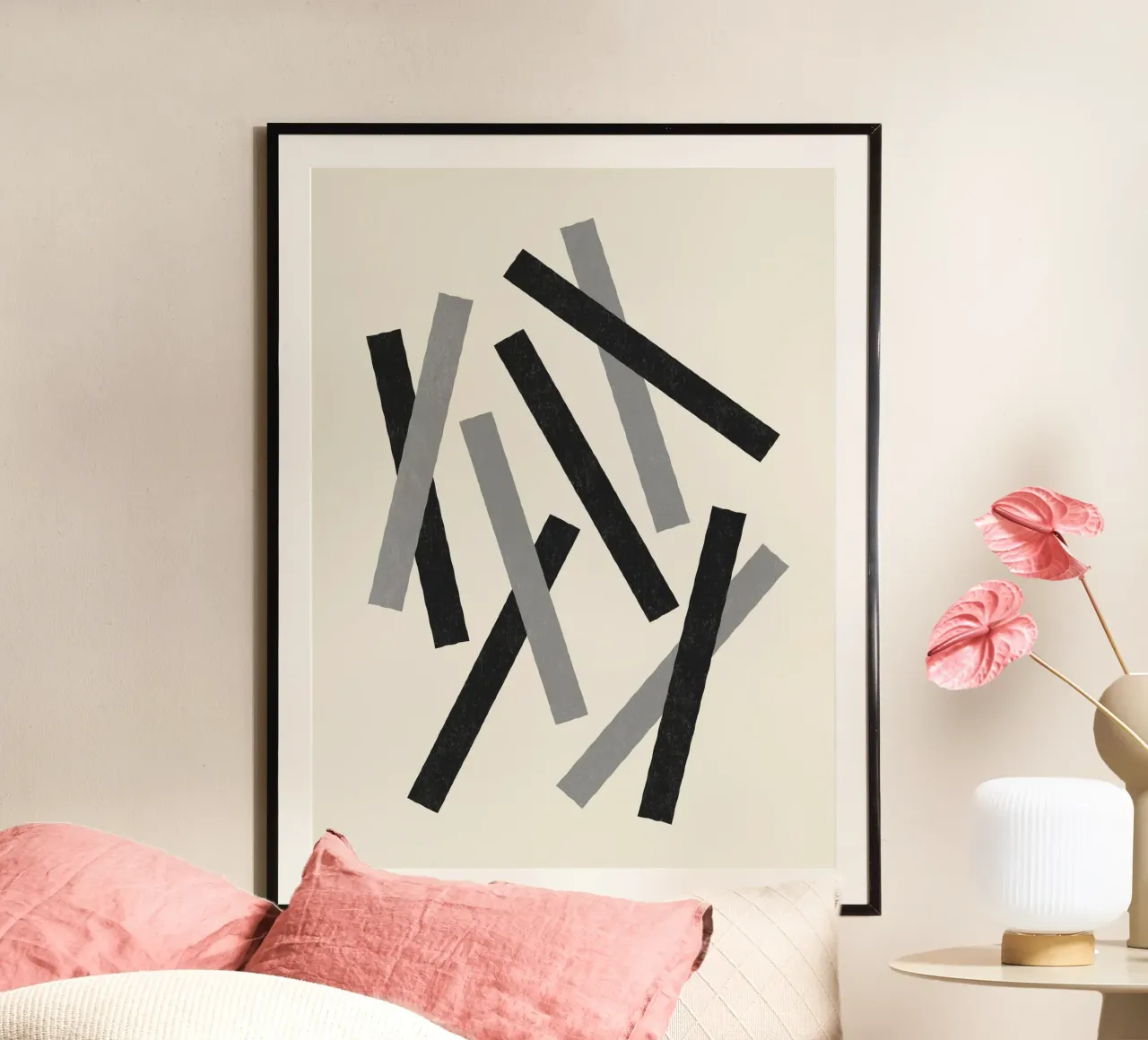 Linee disallineate - Bianco e nero poster con telaio in alluminio da MoonlightPrint