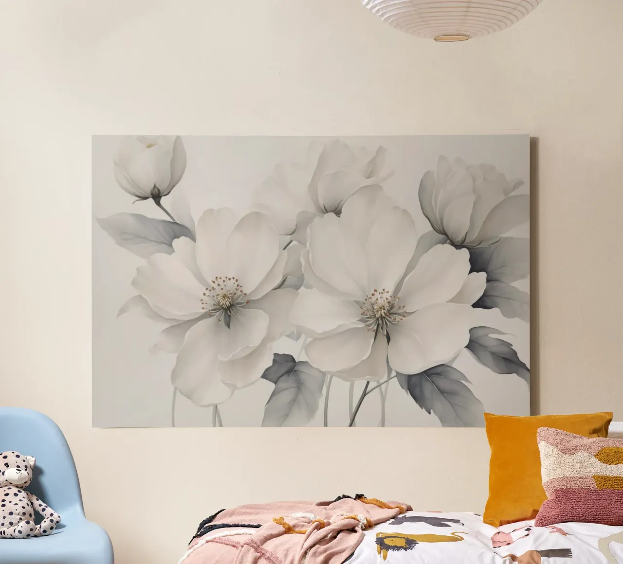 Zachte bloemen wit grijs canvas met Baklijst van Andrea Haase Floral Passion
