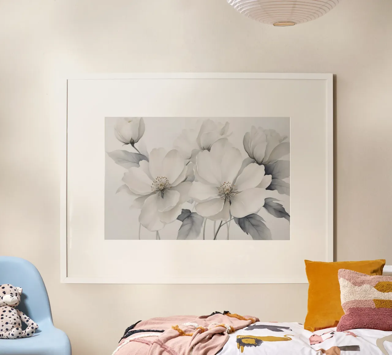 Fiori delicati Bianco Grigio poster con telaio in plastica da Andrea Haase Floral Passion