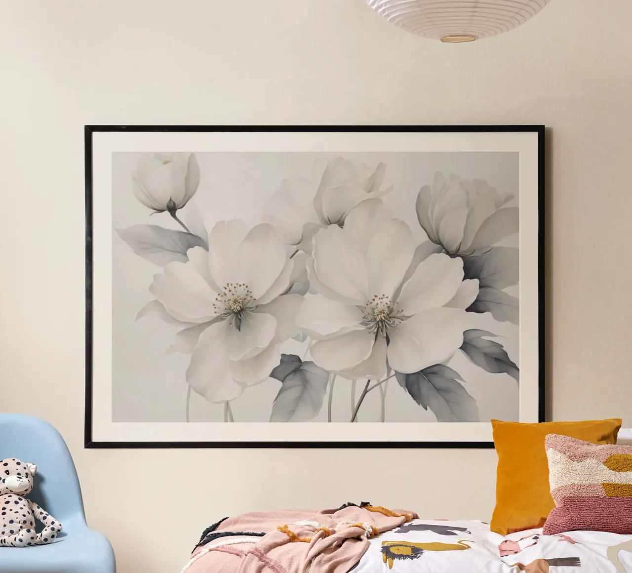 Fiori delicati Bianco Grigio poster con telaio in plastica da Andrea Haase Floral Passion