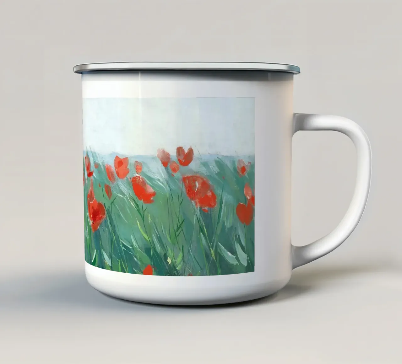 Red poppies on the lake shore tazza in smalto da apoloprints
