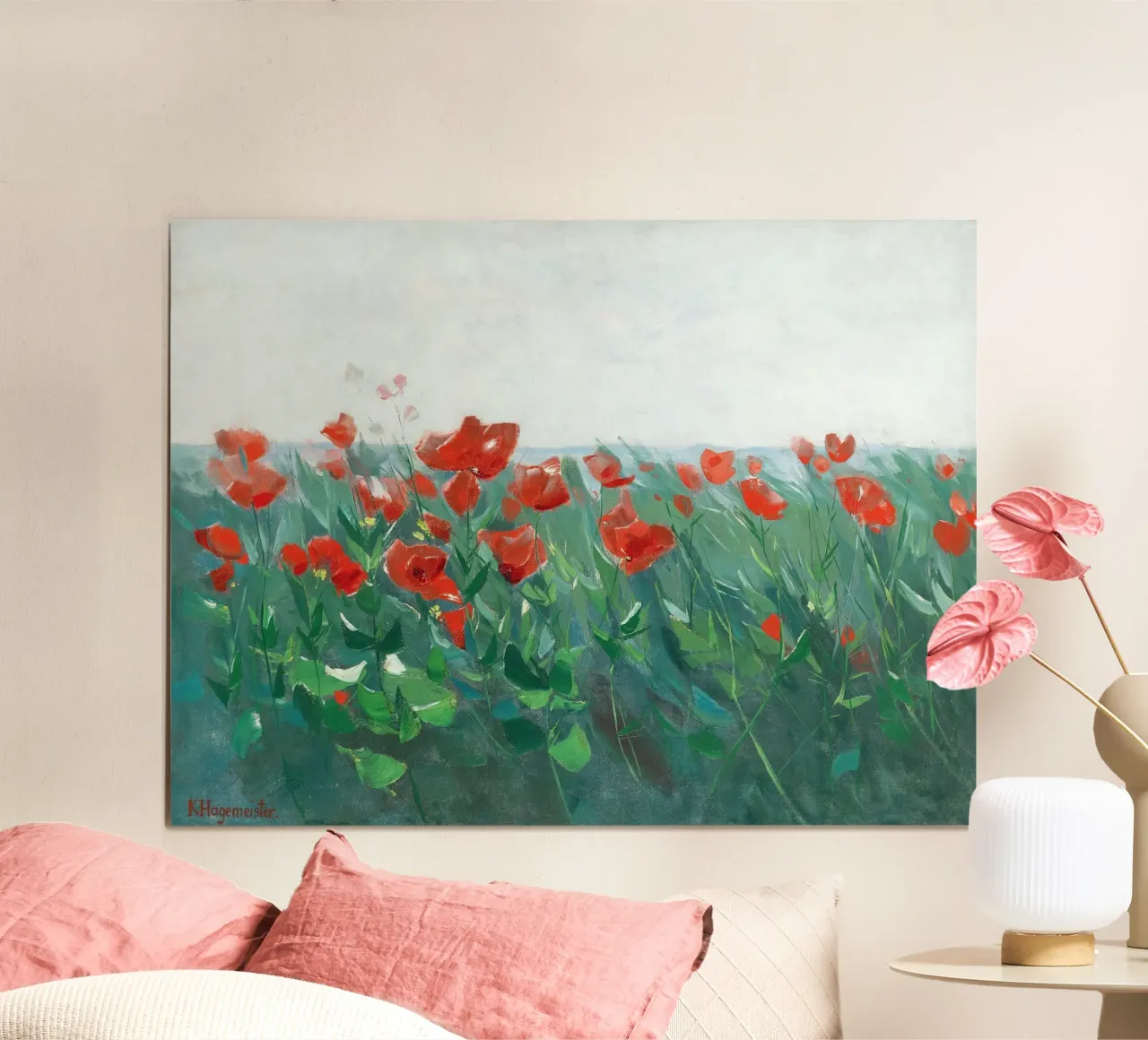 Red poppies on the lake shore poster da apoloprints