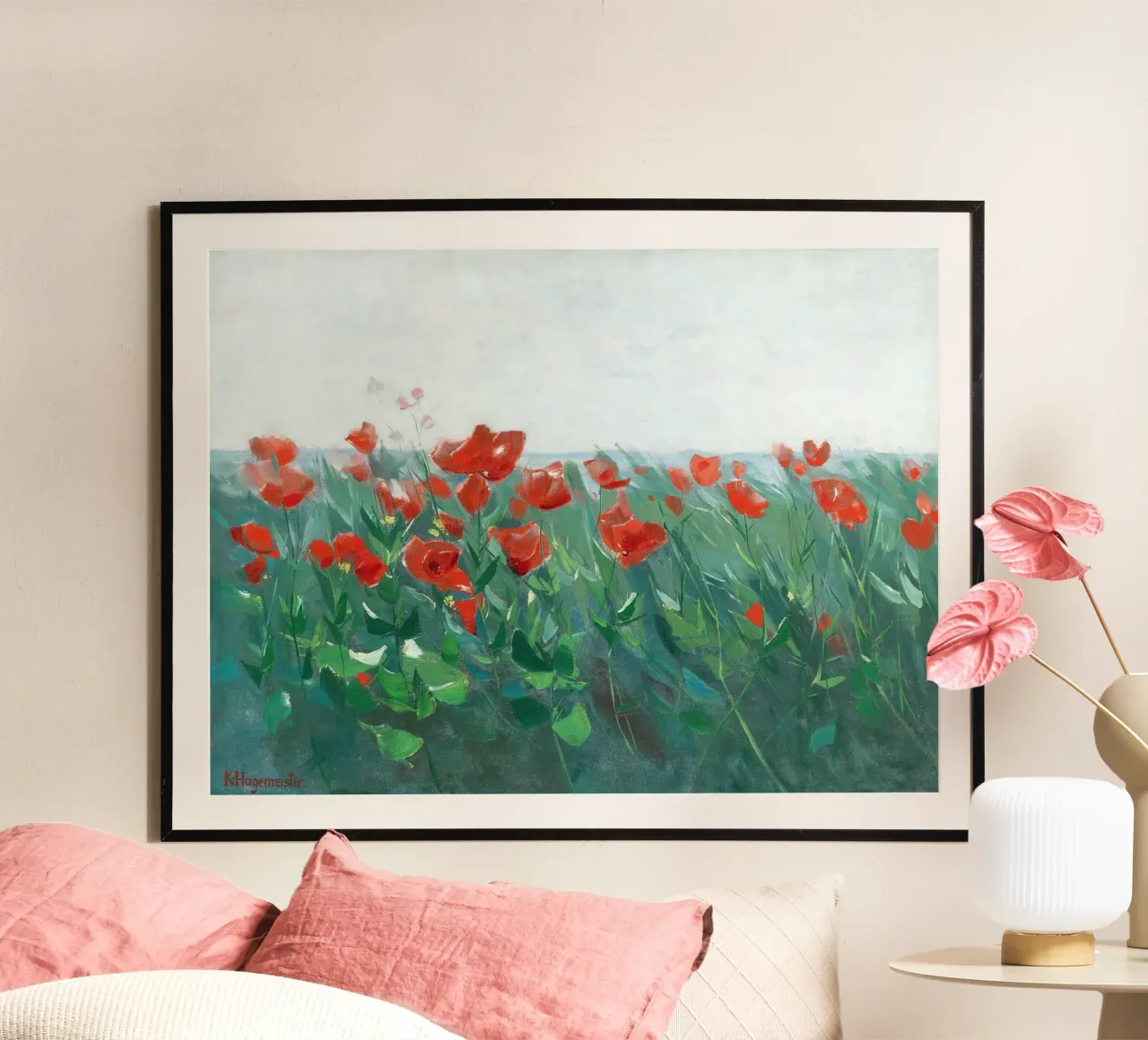 Red poppies on the lake shore poster da apoloprints