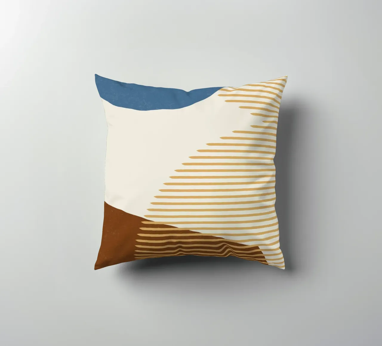 Linee Colore Forme - Blu Oro Marrone cuscino da MoonlightPrint