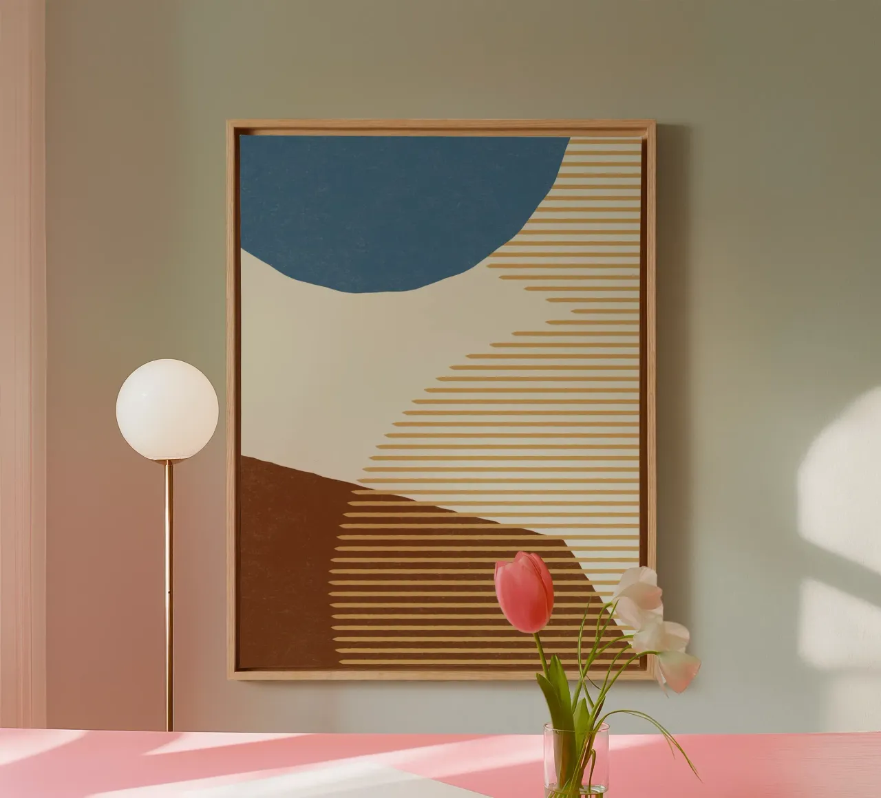 Linee Colore Forme - Blu Oro Marrone tela con Cornice a cassetta da MoonlightPrint