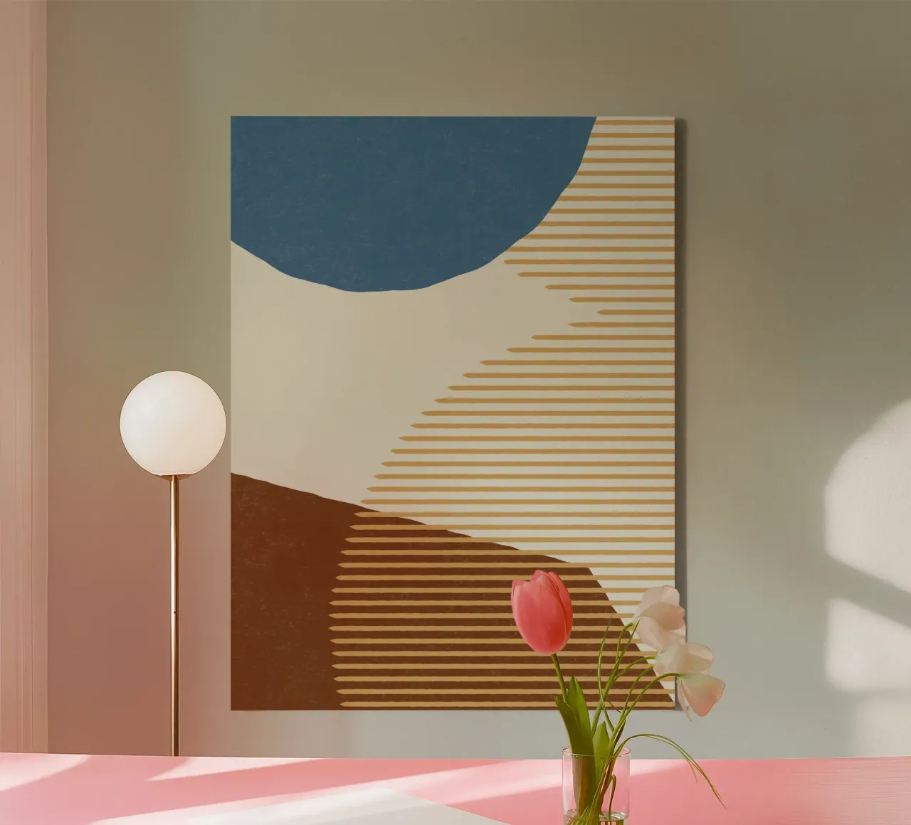 Linee Colore Forme - Blu Oro Marrone tela con Cornice a cassetta da MoonlightPrint