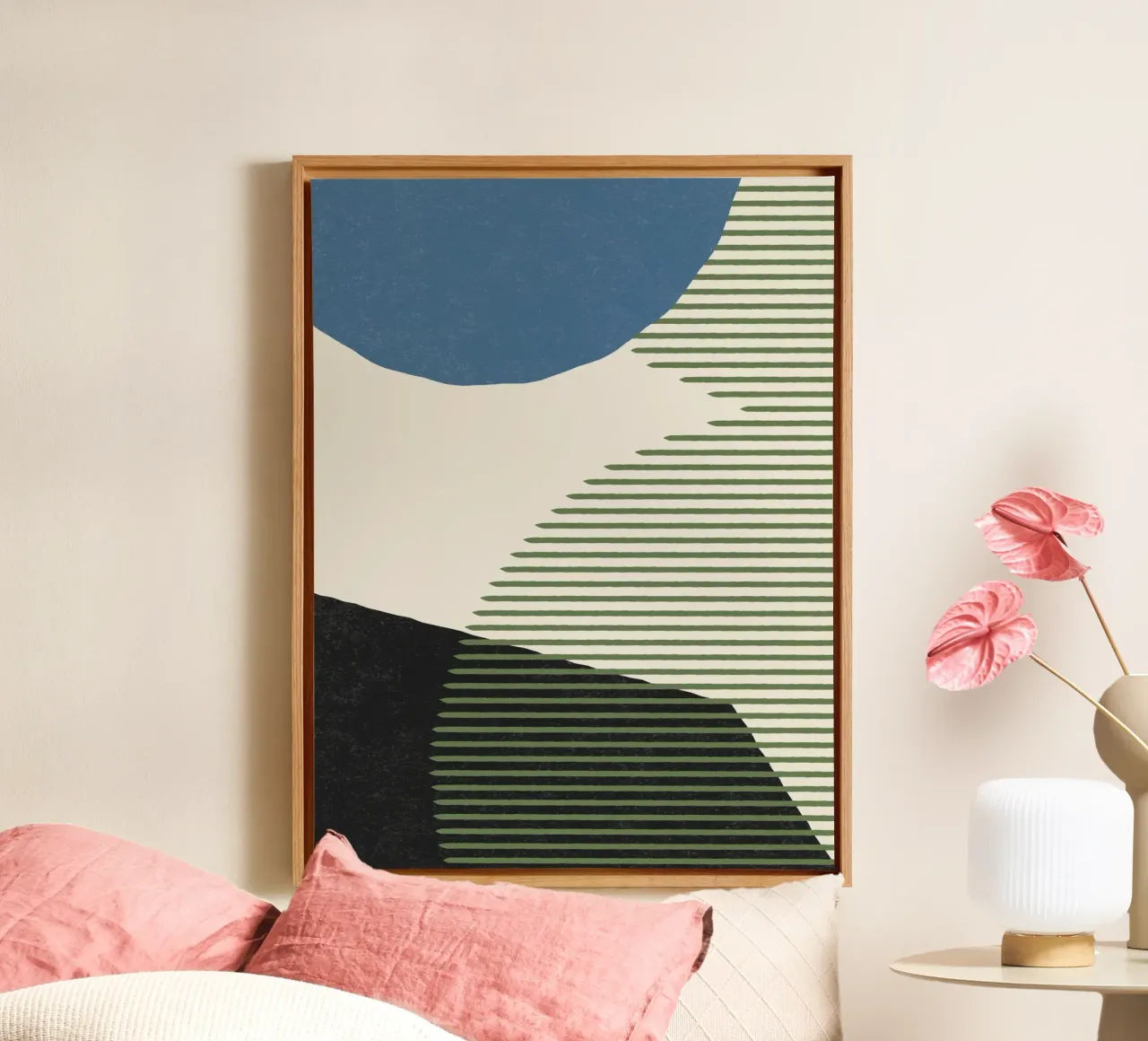 Linee Colore Forme - Blu Verde Nero tela con Cornice a cassetta da MoonlightPrint