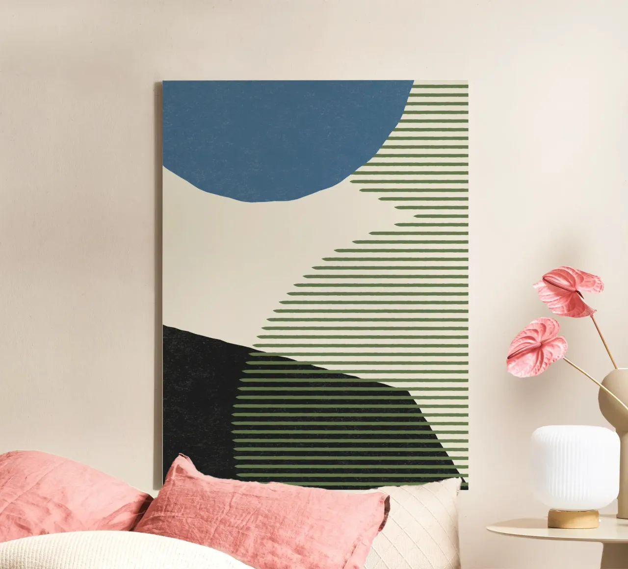 Linee Colore Forme - Blu Verde Nero tela con Cornice a cassetta da MoonlightPrint