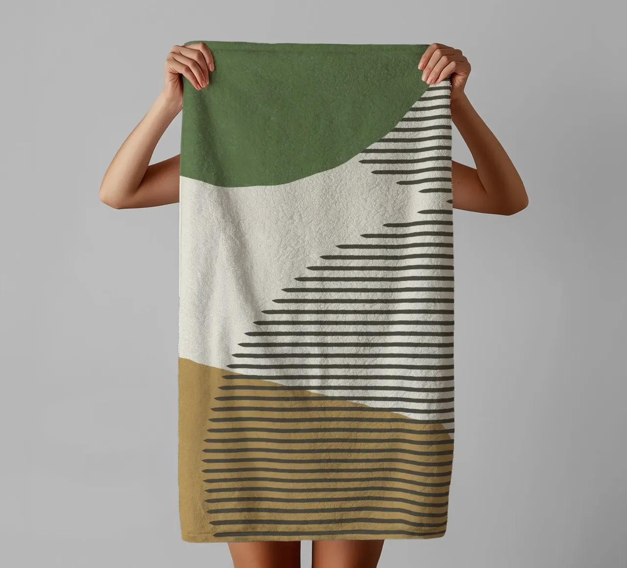 Linee Colore Forme - Verde Oro asciugamano da bagno da MoonlightPrint
