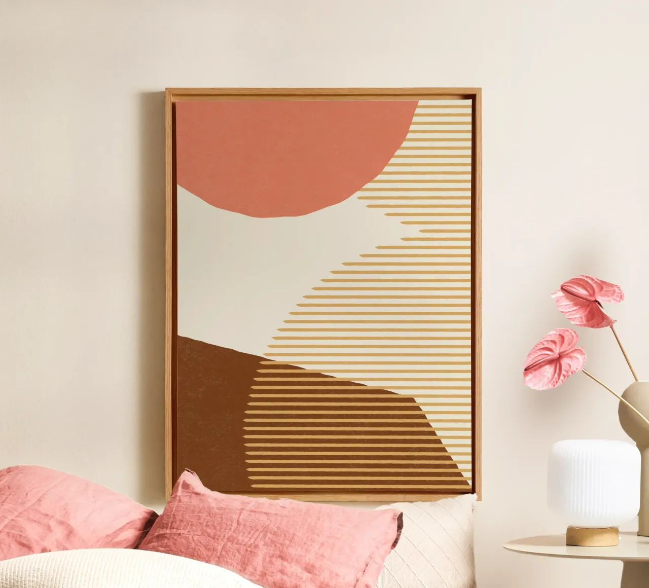 Linee Colore Forme - Rosa Oro Marrone tela con Cornice a cassetta da MoonlightPrint