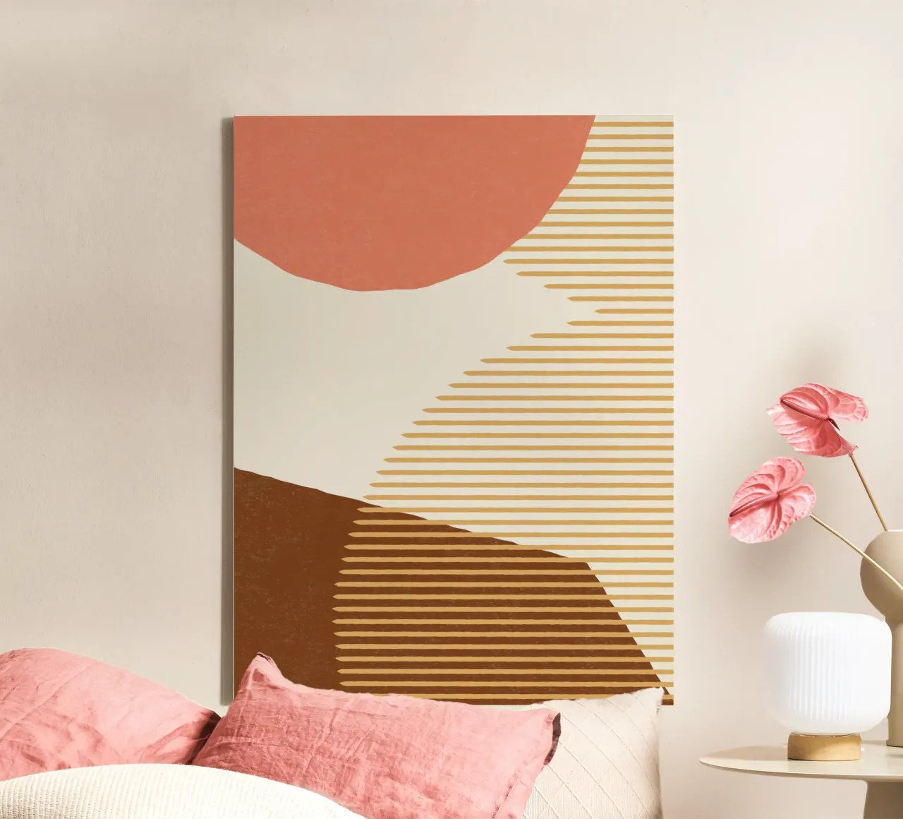 Linee Colore Forme - Rosa Oro Marrone tela con Cornice a cassetta da MoonlightPrint