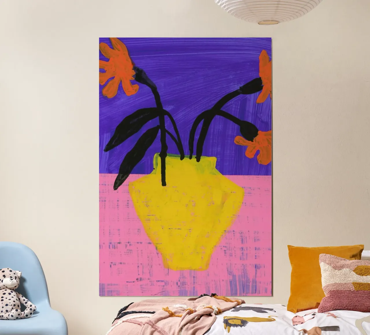 Three Flowers In A Yellow Vase poster con telaio in plastica da Sonia Brittain