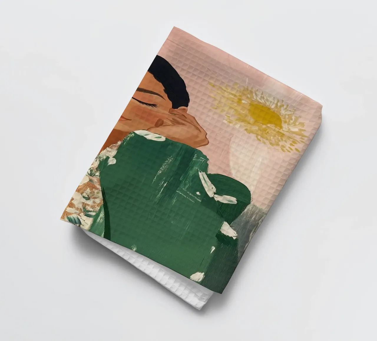 Abstracte vrouw met bloemen, smaragdgroene kunst theedoek van ArtHaus