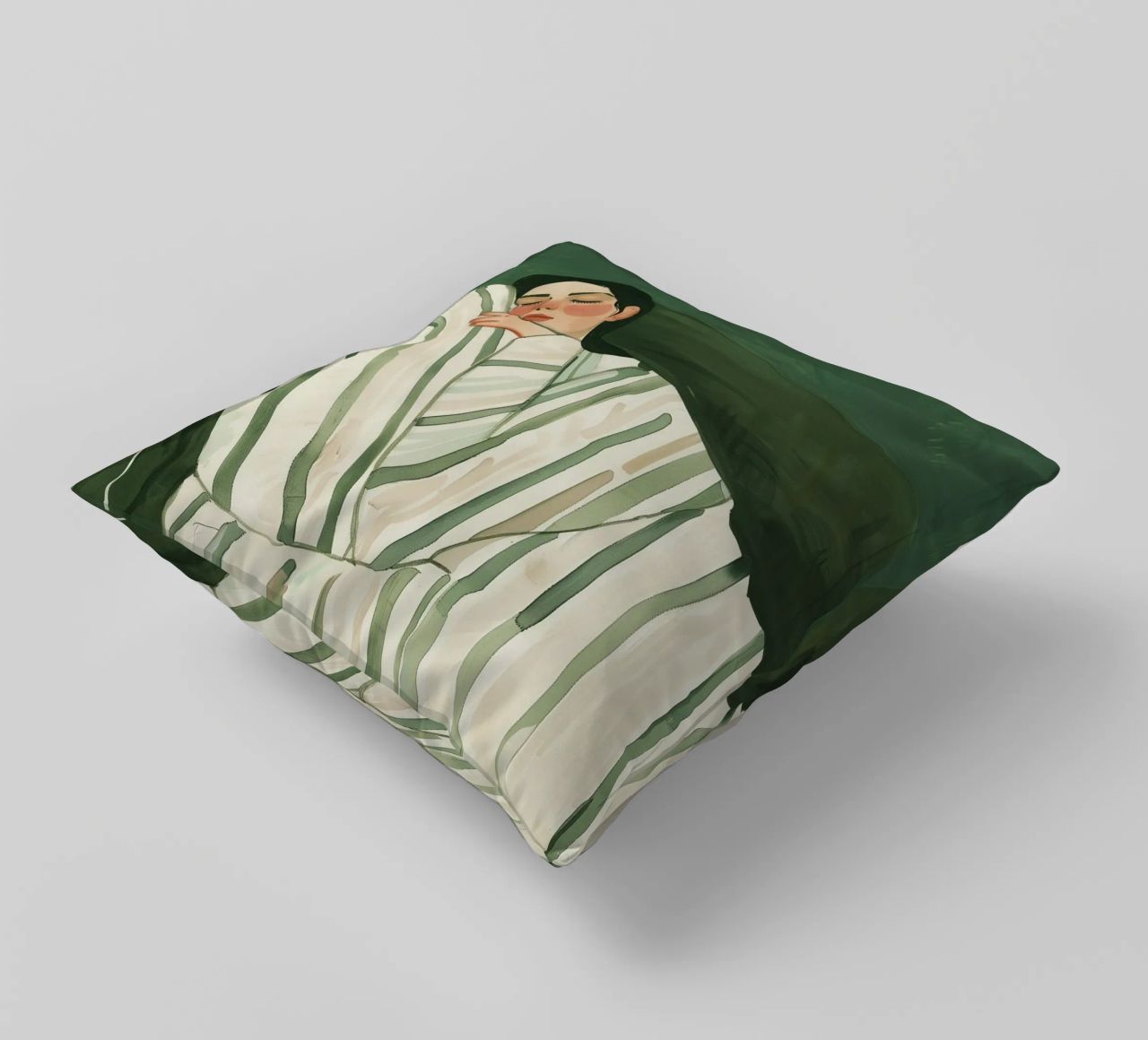 Femme endormie, art mural vert, peinture abstraite coussin de ArtHaus