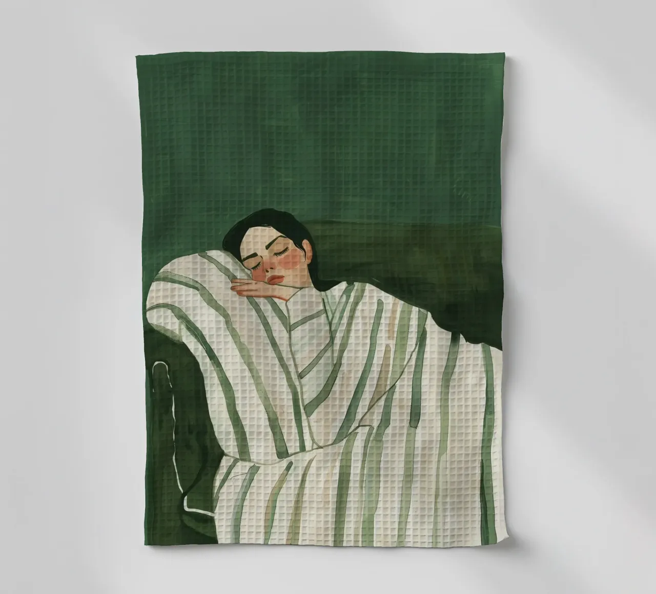 Femme endormie, art mural vert, peinture abstraite torchon de ArtHaus