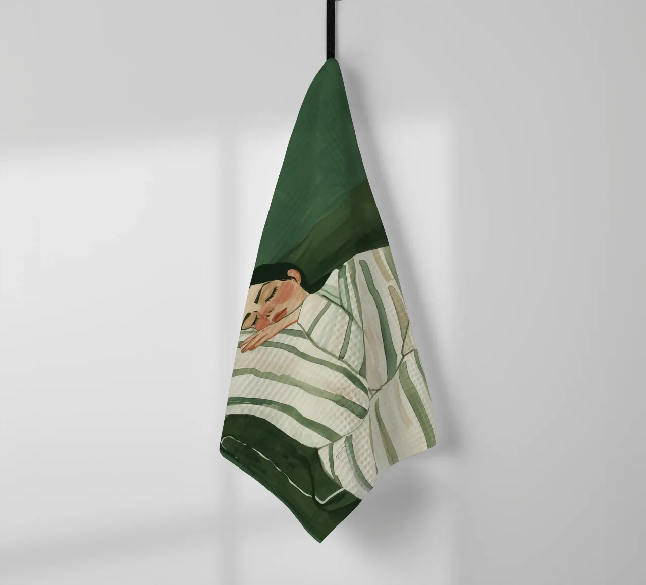 Femme endormie, art mural vert, peinture abstraite torchon de ArtHaus
